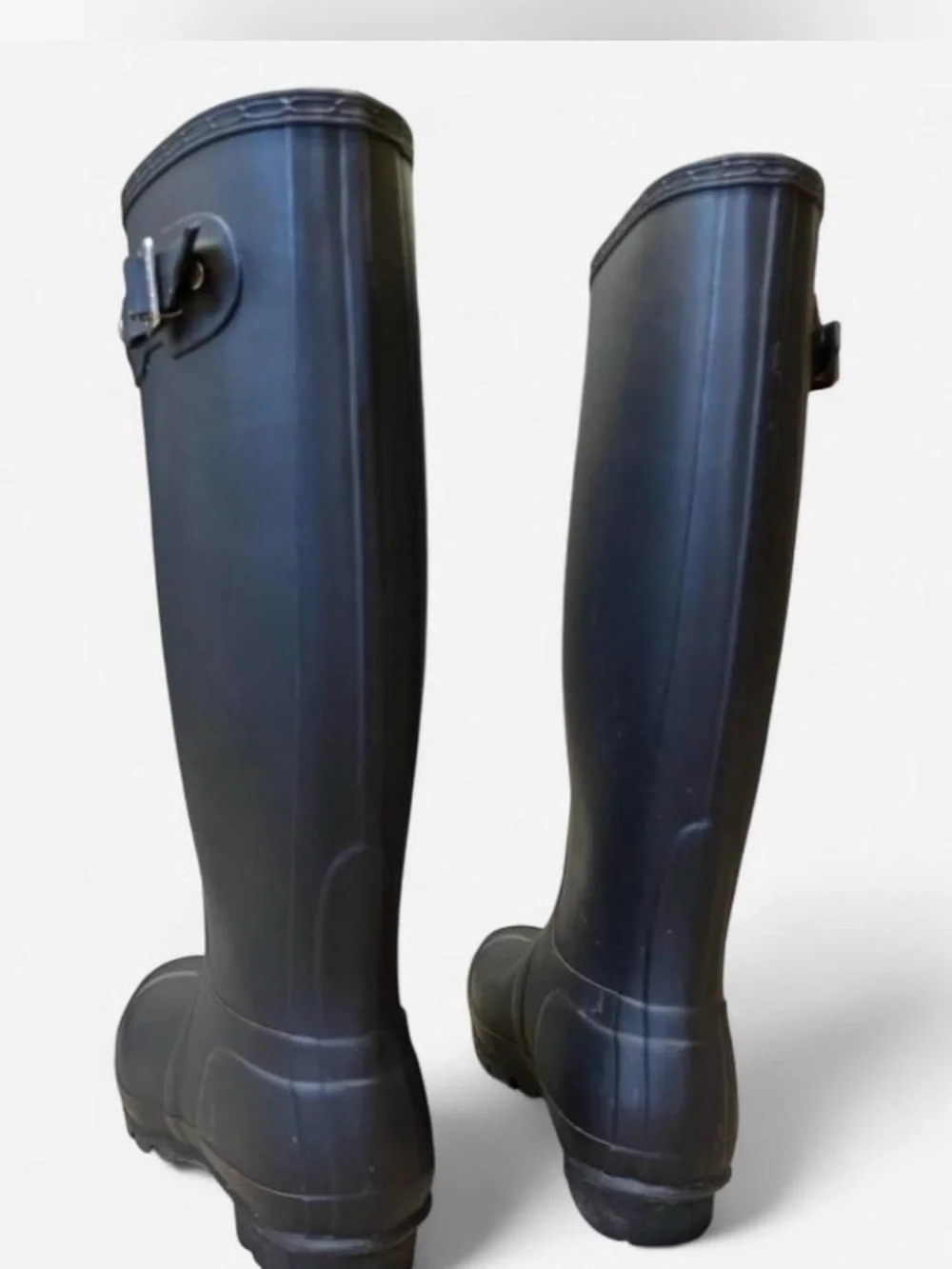 Hunter Matte Black Tall Waterproof Rain Boots with Adjustable Side Buckle Size 7